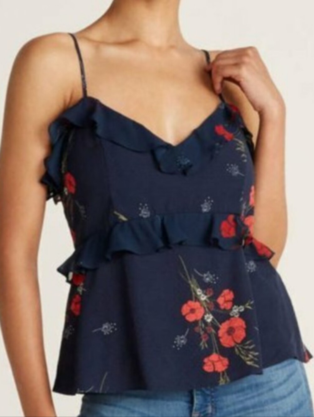 Joie Silk Blend Navy Floral Ruffle Cami Top 4